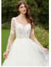 Long Sleeves Ivory Lace Tulle Fashionable Wedding Dress